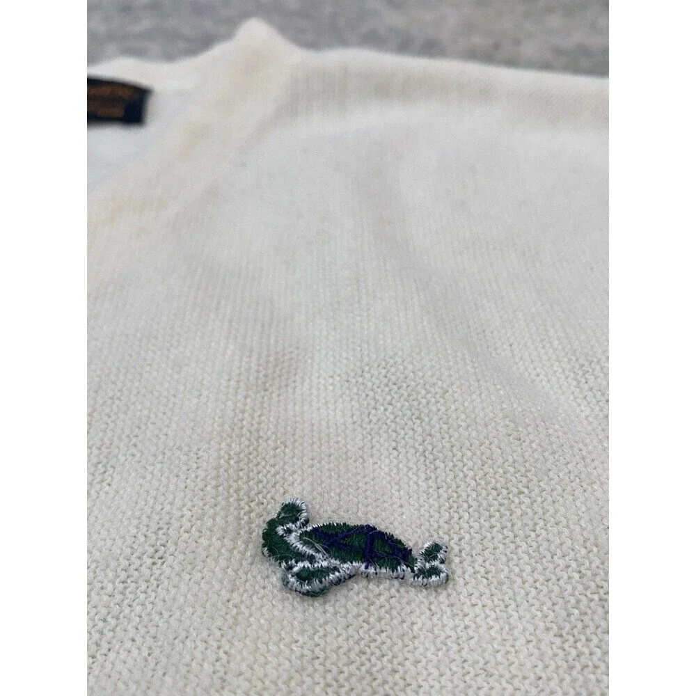 Vintage 60s 70s Sweater Mens L Turtle Logo Challenger Cream Rockabilly Cardigan
